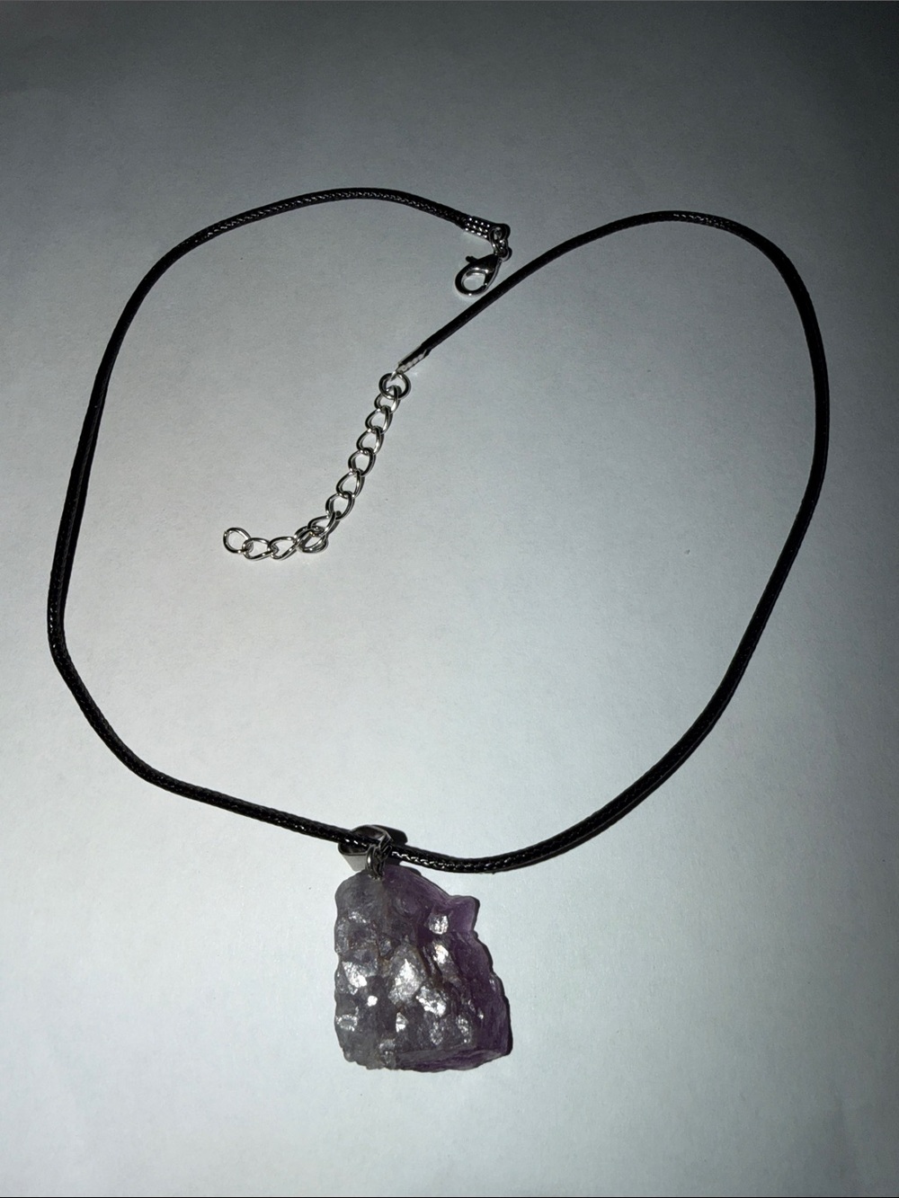 Source Unknown Raw Amethyst Pendant Necklace with Black Cord
